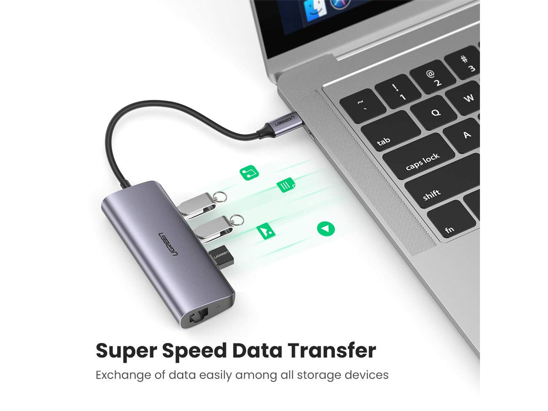 uGreen USB-C إلى RJ45 Gigabit Ethernet + 3 x USB 3.0 Hub + 1 Micro USB 5V للشحن uGreen USB-C إلى RJ45 Gigabit Ethernet + 3 x USB 3.0 Hub + 1 Micro USB 5V للشحن